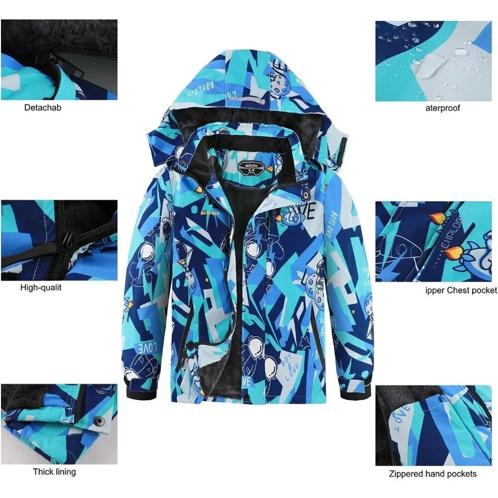 Warm and Durable Boys' Winter Coat with Zipper and Multi-Pockets - Size 10-12